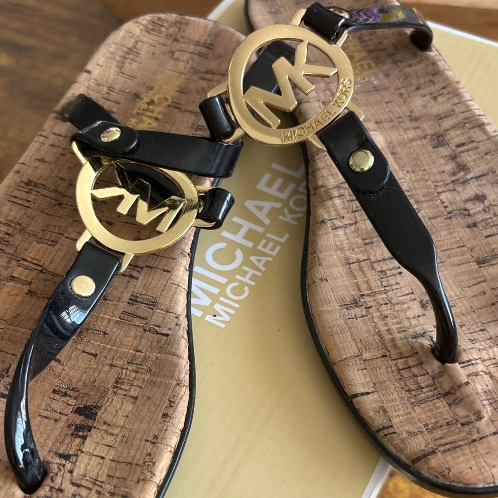Michael Kors Black Sandals with Gold Logo